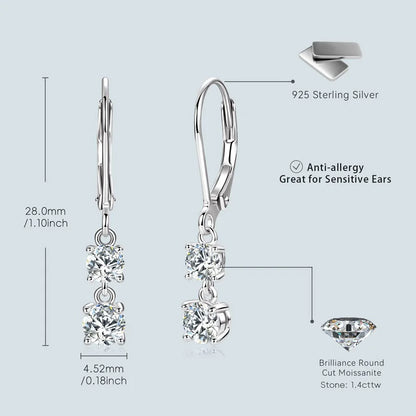 Anziw 42mm Long Dangle D Moissanite Drop Earrings for Women 925 Sterling Silver Hoop Clip Earrings Wedding Fine Jewelry Gift