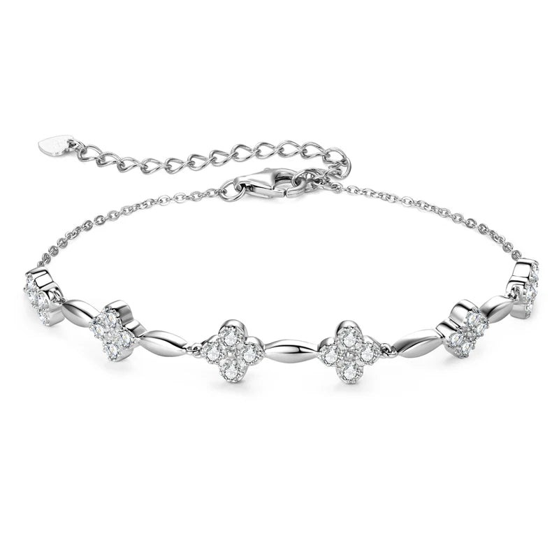 Anizw 2024 New Trendy 925 Silver 18k Gold Plated Flower Bracelet Moissanite 2mm D Color Chain Bracelet for Women Wedding Jewelry