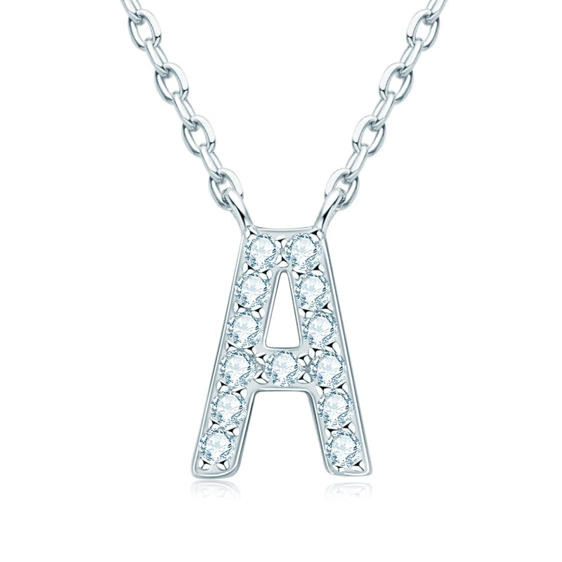 Anziw Initial Moissanite 26 Letter Pendant Necklace for Women Men Real Silver 925 Name Pendant Fine Jewelry Valentine's Day Gift