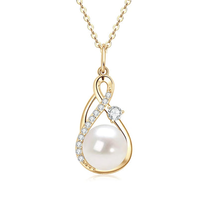Anziw 10mm Freshwater/Tahitian Black Pearl Moissanite Infinity Pendant Necklace Silver 925 Wedding Jewelry for Women Gift 45+5cm