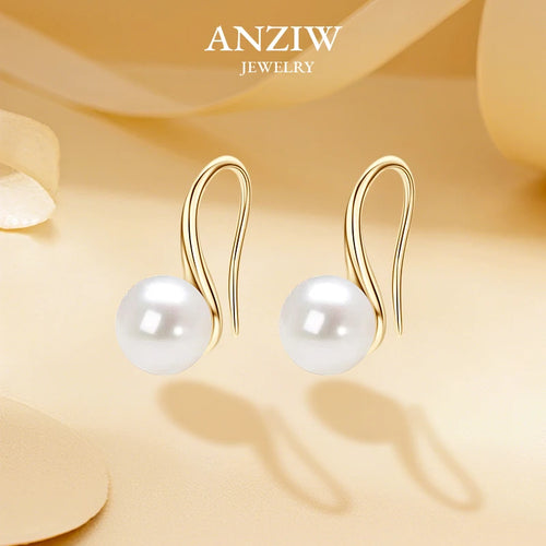 Anziw 8-8.5mm Natural Freshwater Pearl Drop Hook Earrings For Women Elegant Wedding Engagement Earrings 14K Gold Fille Jewelry
