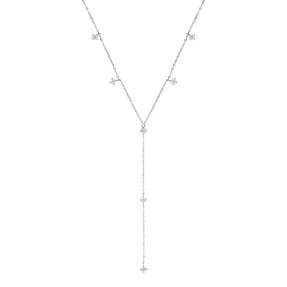 Anziw 3mm Moissanite Y Chain Necklace 925 Sterling Silver Gold Plated Long Tassel Pendant for Women 2024 Trendy Valentine Gift