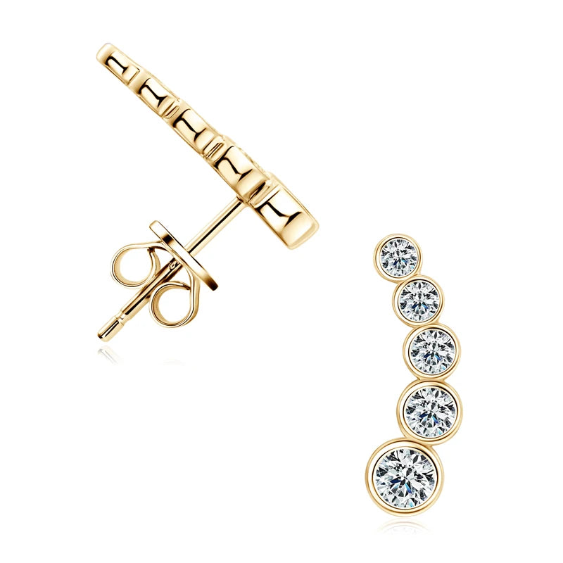 Anziw Earrings Climber with D0.43CT Bezel D Color Moissanite Piercing Studs 100% 925 Silver for Women Jewelry with Certificate
