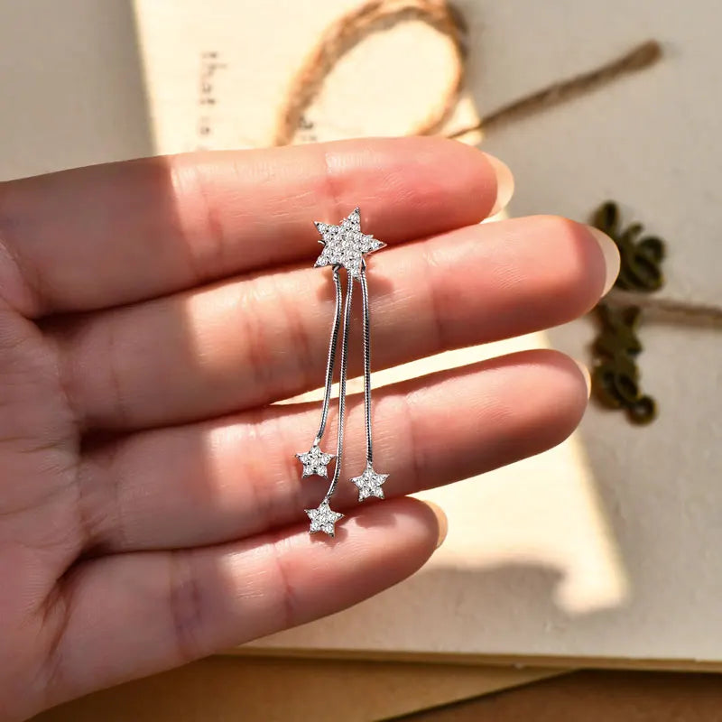 Anziw 925 Moissanite Star Tassel Drop Dangle Earrings for Women Real S925 Silver Studs Earrings Certified Fine Jewelry Gift Girl