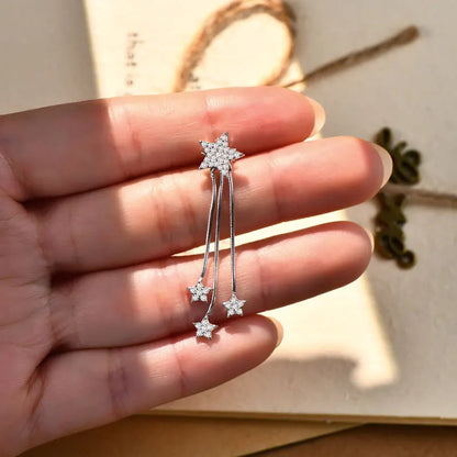 Anziw 925 Moissanite Star Tassel Drop Dangle Earrings for Women Real S925 Silver Studs Earrings Certified Fine Jewelry Gift Girl