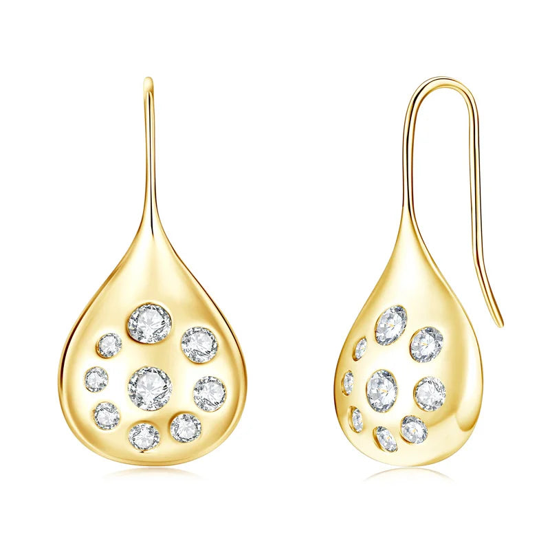 Anziw 1.6cttw Moissanite Dangle Hook Earrings 925 Silver for Women 2024 Trendy Large Teardrop Earrings Texture Jewelry Gift GRA