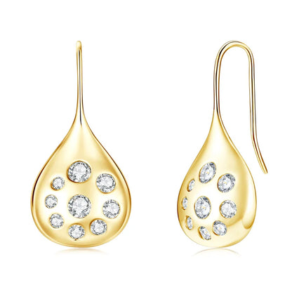 Anziw 1.6cttw Moissanite Dangle Hook Earrings 925 Silver for Women 2024 Trendy Large Teardrop Earrings Texture Jewelry Gift GRA