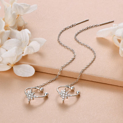 Anziw Moissanite Star Ear Line Cuff Crawler Climber Earrings for Women 925 Silver Long Chain Threader Earring GRA Jewelry Gifts