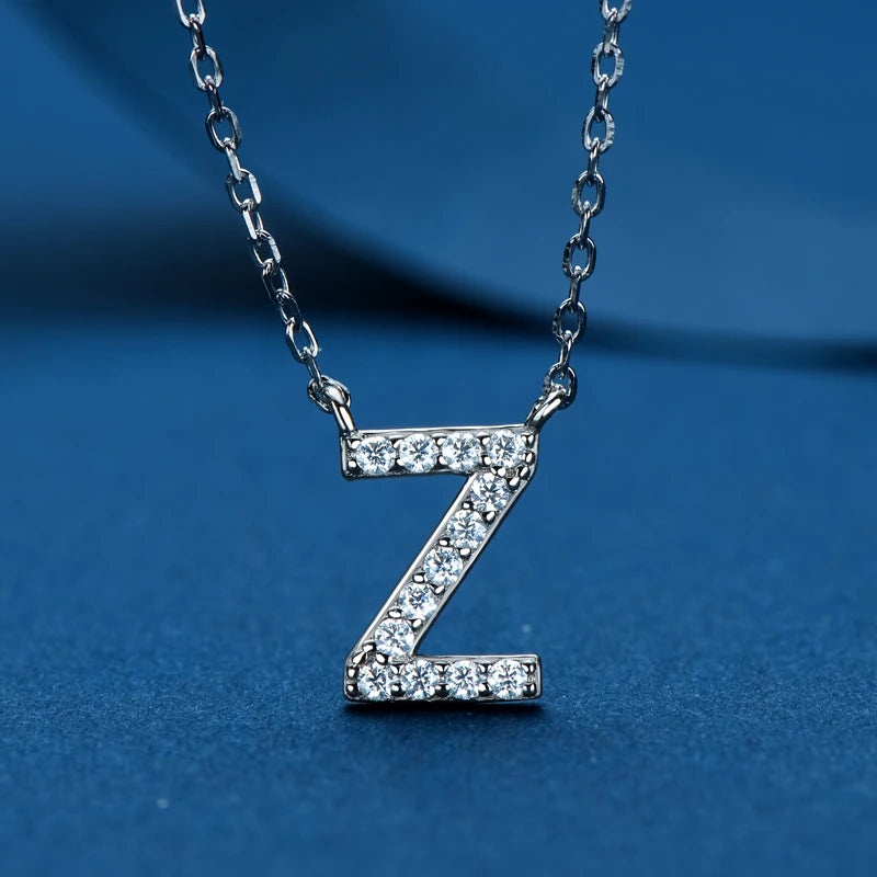 Anziw Initial Moissanite 26 Letter Pendant Necklace for Women Men Real Silver 925 Name Pendant Fine Jewelry Valentine's Day Gift