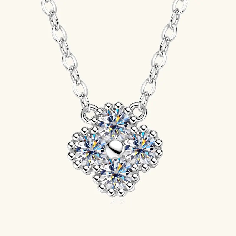 Lucky 3mm 0.1ct Moissanite Clover Flower Pendant Necklace for Women 100% Silver S925 Adjustable Chain Cute Charm Jewelry Gifts