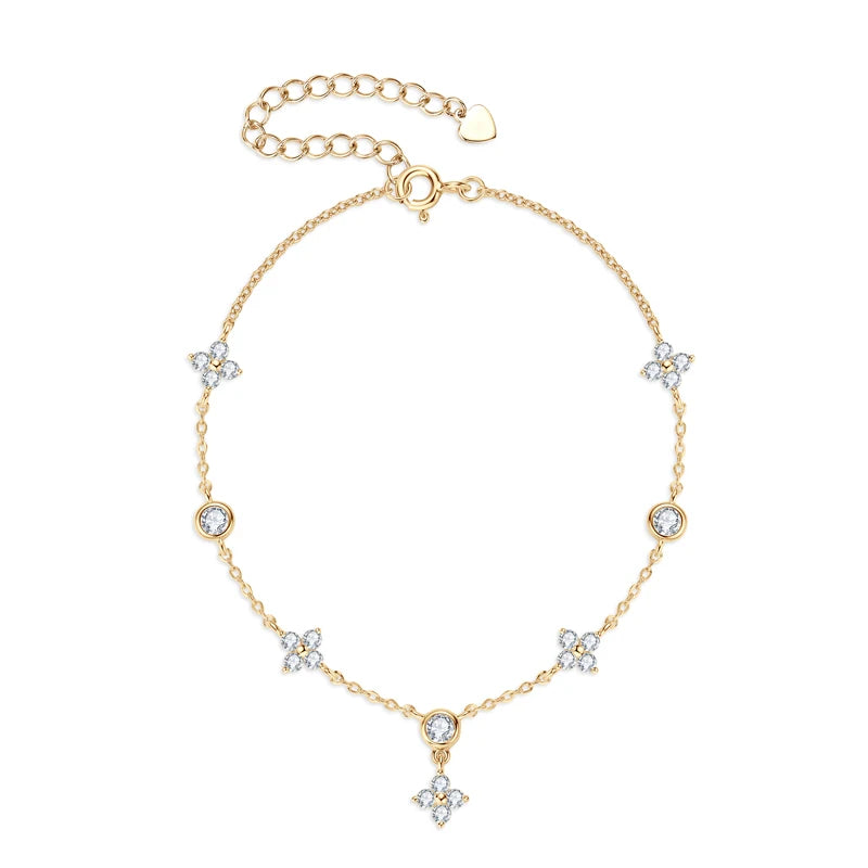 Anziw Silver 925 Four Leaf Clover Bracelet Certified D Color Moissanite Bracelets Gold Plated Charm for Women Lucky Jewelry Gift