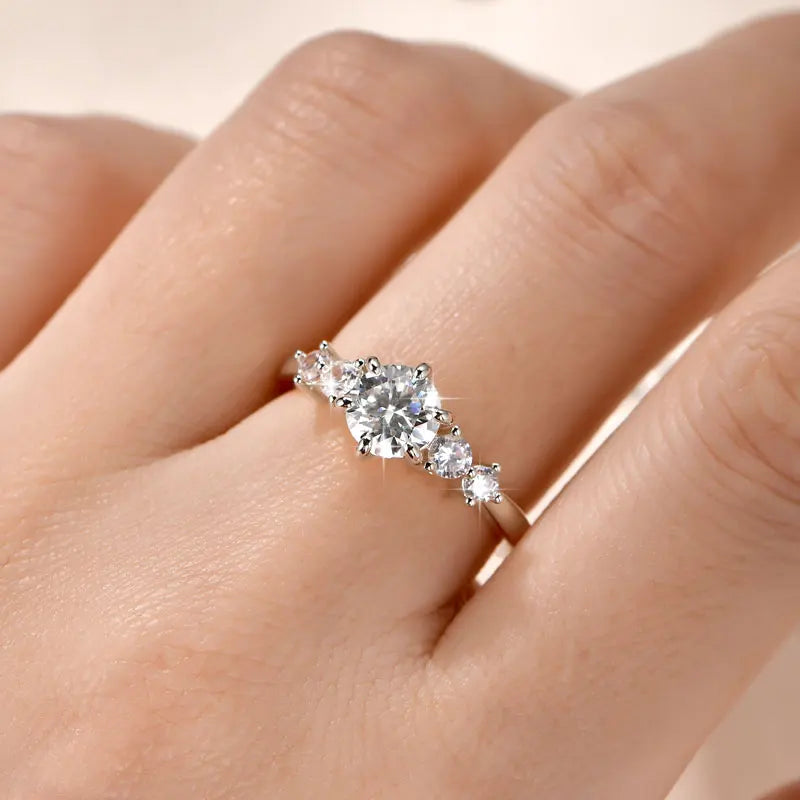 Anziw 1.0CT Moissanite Lab Diamond Engagement Ring 14k Gold Filled Four-Stone Wedding Trendy Band for Women Fine Jewerlry Gift