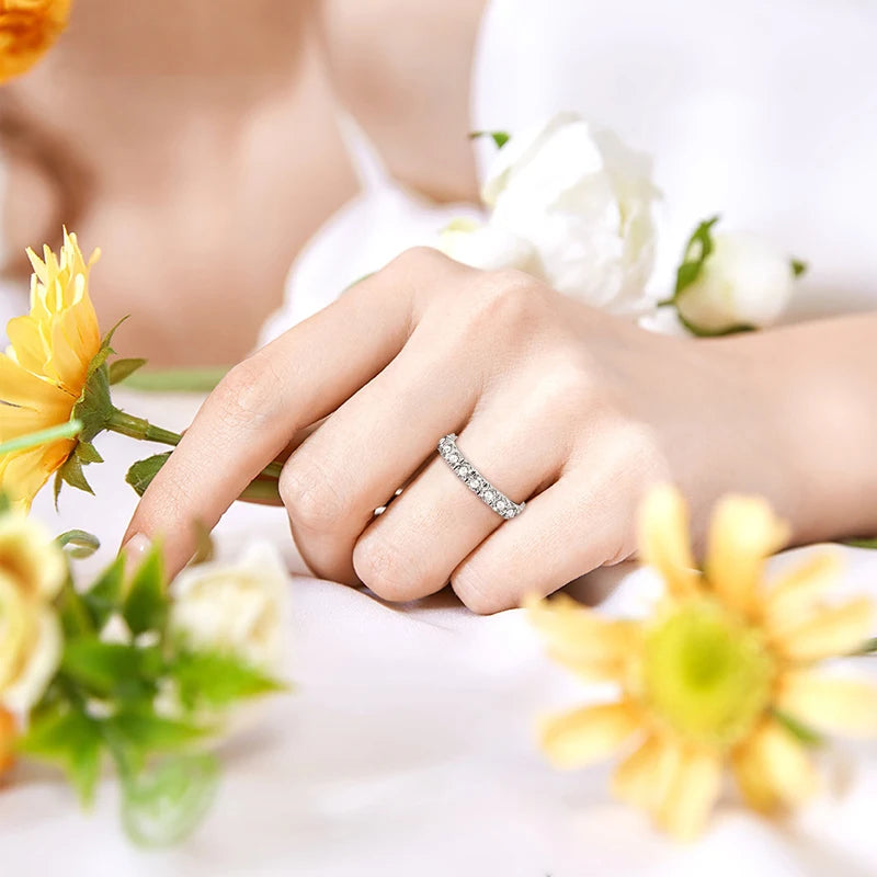 Anziw 3mm D Moissanite Full Eternity Thin Bands Stackable Engagement Wedding Ring White Gold Silver 925 for Women Jewelry Gifts
