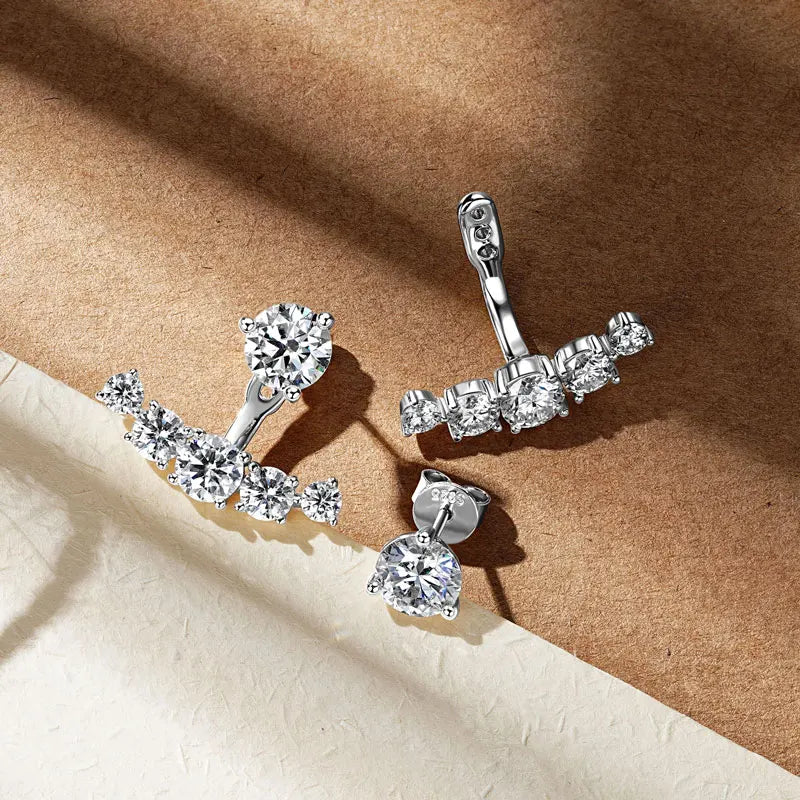 Anziw Trendy Dual Use Earrings Jackets 925 Sterling Silver D Color Moissanite Ear Jacket Studs for Women Jewelry Valentine Gifts