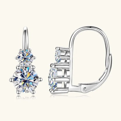 Anziw 2.60cttw. 6.5mm D Moissanite Drop Hoop Earrings for Women Real 925 Silver Two Stones Clip Earrings 2025 Trend Fine Jewelry