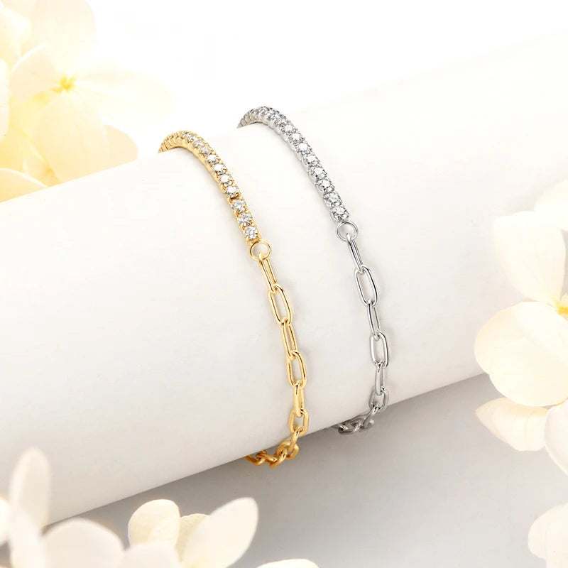 18k Gold Plated Half Tennis Bracelet 2mm 3mm D Moissanite Cuban Bracelet Real 925 Silver Chain for Women Men Certified Jewelry