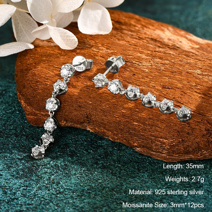 Anziw 925 Moissanite Star Tassel Drop Dangle Earrings for Women Real S925 Silver Studs Earrings Certified Fine Jewelry Gift Girl