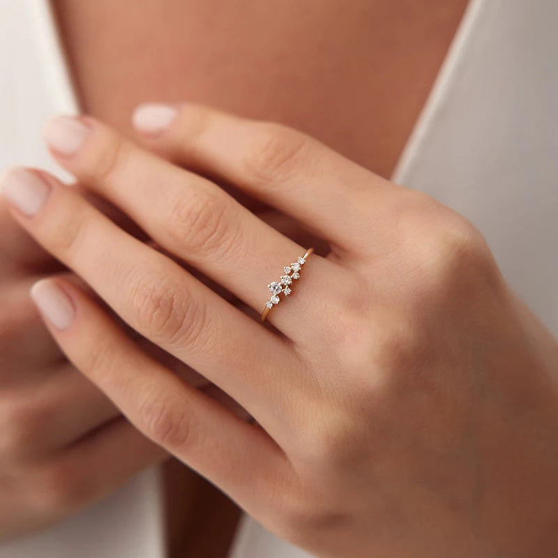 Anziw Delicate Moissanite Ring Real 925 Silver for Women Dainty Thin Finger Ring Wedding Engagement Jewelry Fashion Accessories