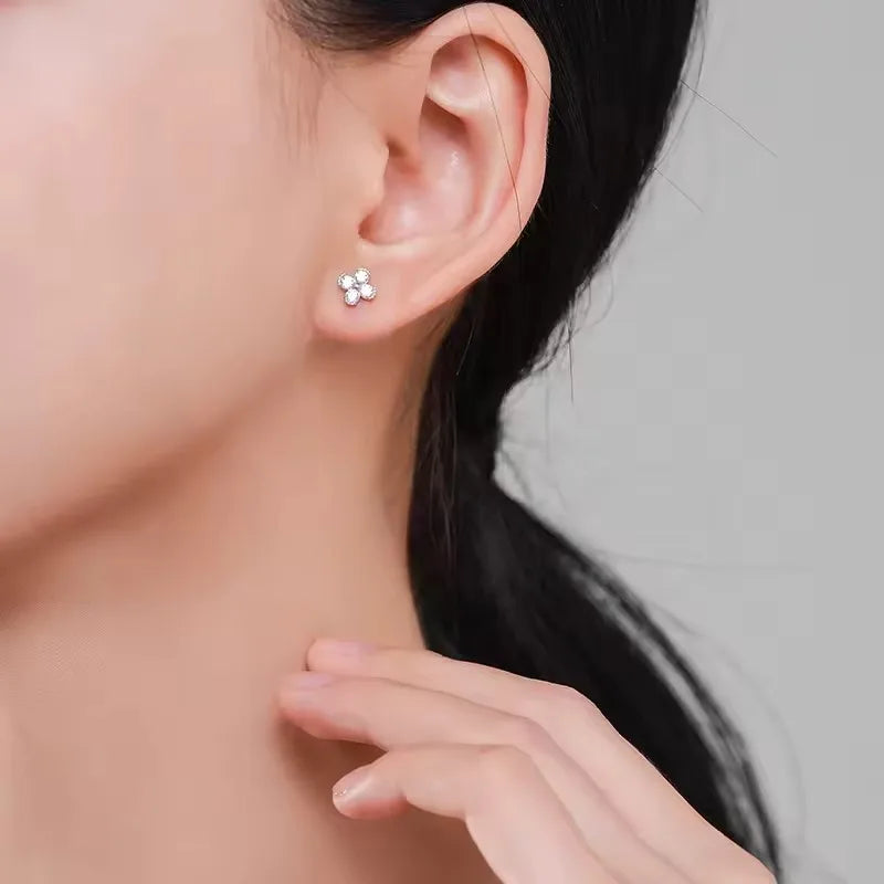 Trendy Clover Flower Stud Earrings 3mm D Moissanite Lab Diamond 100% Real 925 Silver Piercing Ear Jewelry for Women Gifts 2025