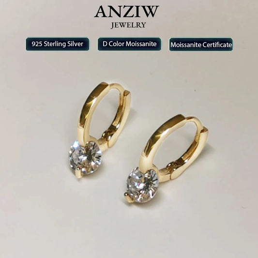 Solitaire 1ct D Moissanite Earrings for Women 2023 Diamond Sterling Silver Hoop Earrings 925 Drop Earrings Girls 14k Gold Plated