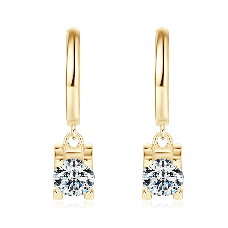 Real 925 Sterling Silver 5mm 1ctw. Round D Color Moissanite Diamond Drop Hoop Earrings For Women Fine Jewelry Wedding Party Gift