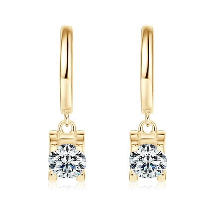 Real 925 Sterling Silver 5mm 1ctw. Round D Color Moissanite Diamond Drop Hoop Earrings For Women Fine Jewelry Wedding Party Gift