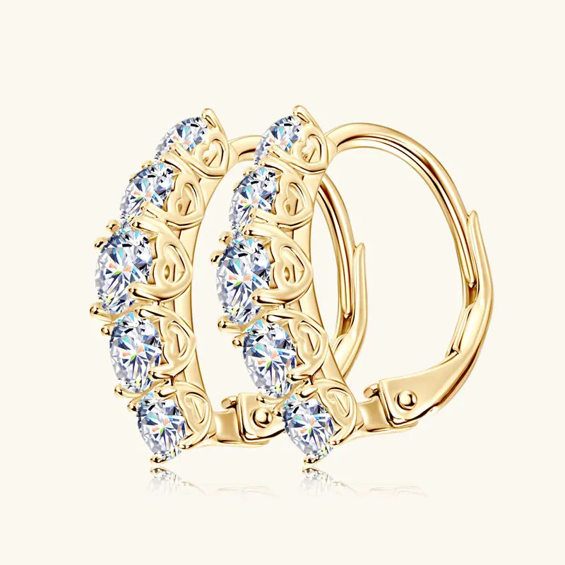2025 New D VVS1 Moissanite 5 Stone Hoop Clip Earrings for Women Real 925 Silver Luxury Wedding Jewelry Lab Diamond 4mm&3.5mm&3mm