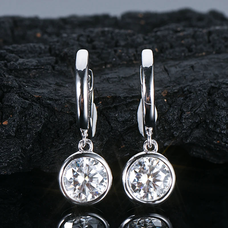 Anziw 2023 Trend Women's Gold Hoop Earrings Genuine 925 Silver 1CT 2CT Moissanite Drop Earring Wedding Jewelry With Certificate