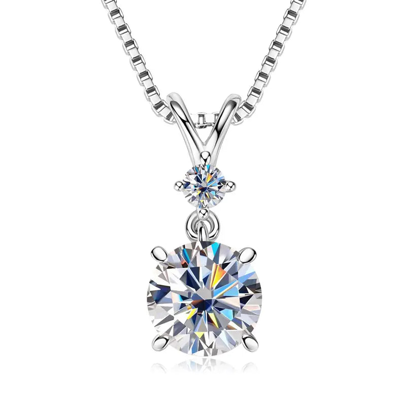 Anziw 1CT 2CT 3CT Moissanite Pendant Necklace for Women 925 Silver Adjustable Chain Sparking Two Stones Necklaces Gift Valentine