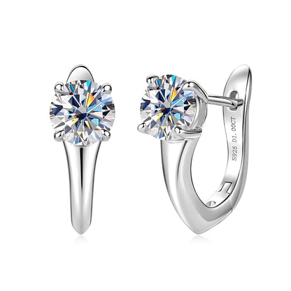Anziw Certified D Color 1.0CT 6.5mm Moissanite Hoop Earrings 925 Silver Earring Lab Diamond Huggies for Women Fine Jewelry Gifts