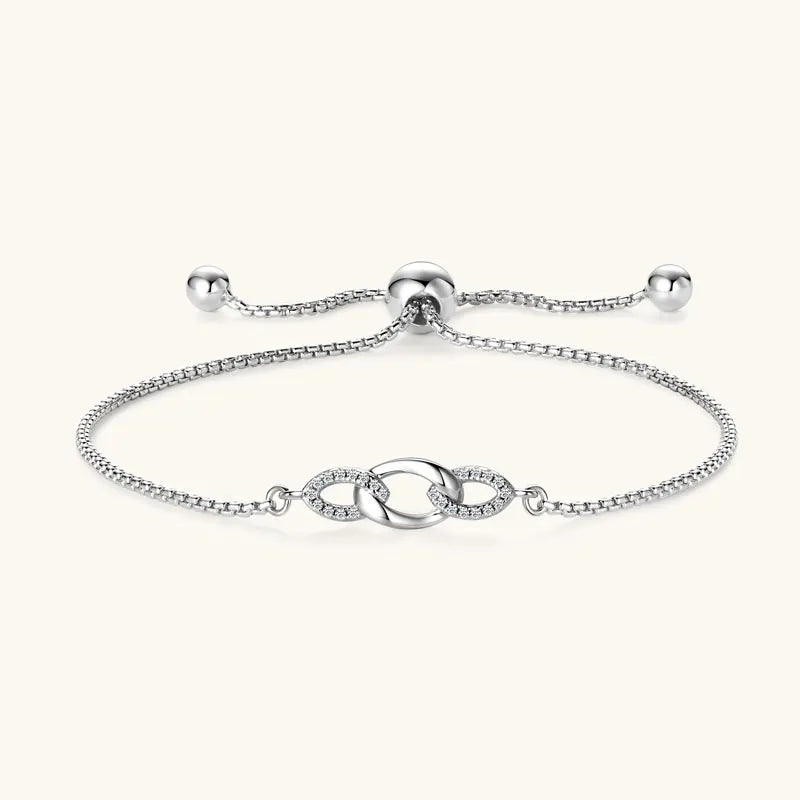 Anziw S925 0.8mm Moissanite Bracelet 24cm Stretch Adjustable Chain 925 Silver Circle Bracelet for Women Trendy Hand Jewelry Gift