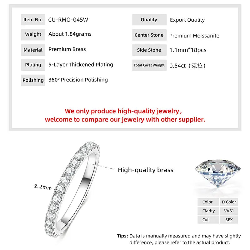 Anziw 2mm D Color Full Moissanite Ring for Women Sparkling Wedding Eternity Band 14k Gold Filled Wedding Engagement Ring Jewelry