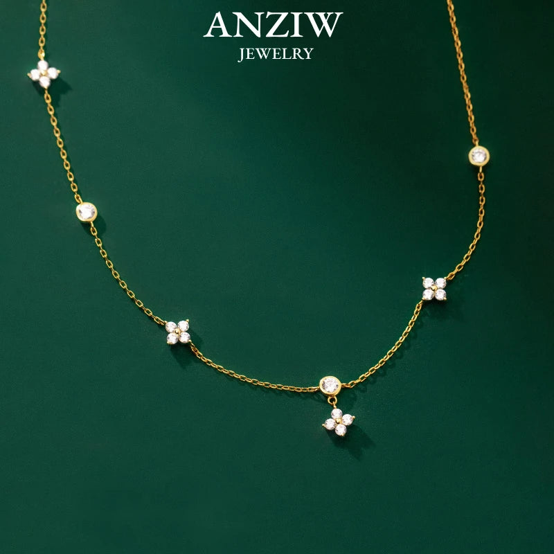 ANZIW Fashion Cute Four-leaf Clover Moissanite Pendant Necklace 925 Sterling Silver Choker For Woman Lucky Charm Jewelry Gifts