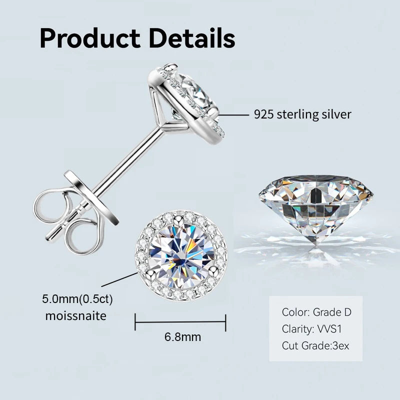 Anziw Bezel 5mm 6.5mm 1CT D Color Moissanite Earrings 925 Sterling Silver Plated K Gold Earrings for Men Women Gift Valentine's