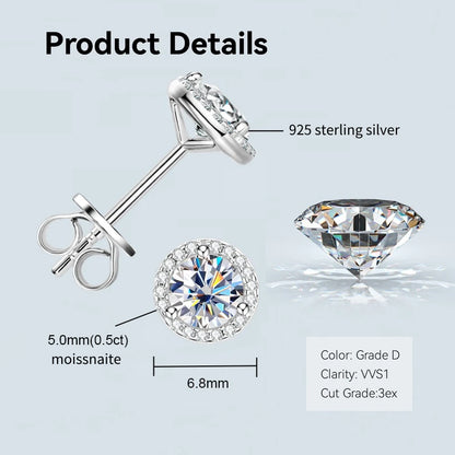 Anziw Bezel 5mm 6.5mm 1CT D Color Moissanite Earrings 925 Sterling Silver Plated K Gold Earrings for Men Women Gift Valentine's