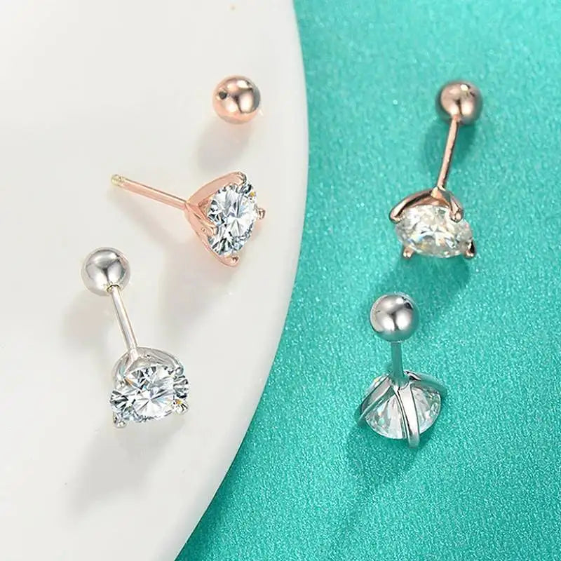 4MM 5MM 6.5MM D Round Moissanite Earrings Women's Simple 4 Claw Stud Earrings Real 925 Sterling Silver Hypoallergenic Daily Wear