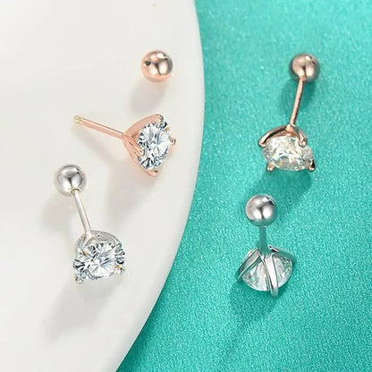 4MM 5MM 6.5MM D Round Moissanite Earrings Women's Simple 4 Claw Stud Earrings Real 925 Sterling Silver Hypoallergenic Daily Wear