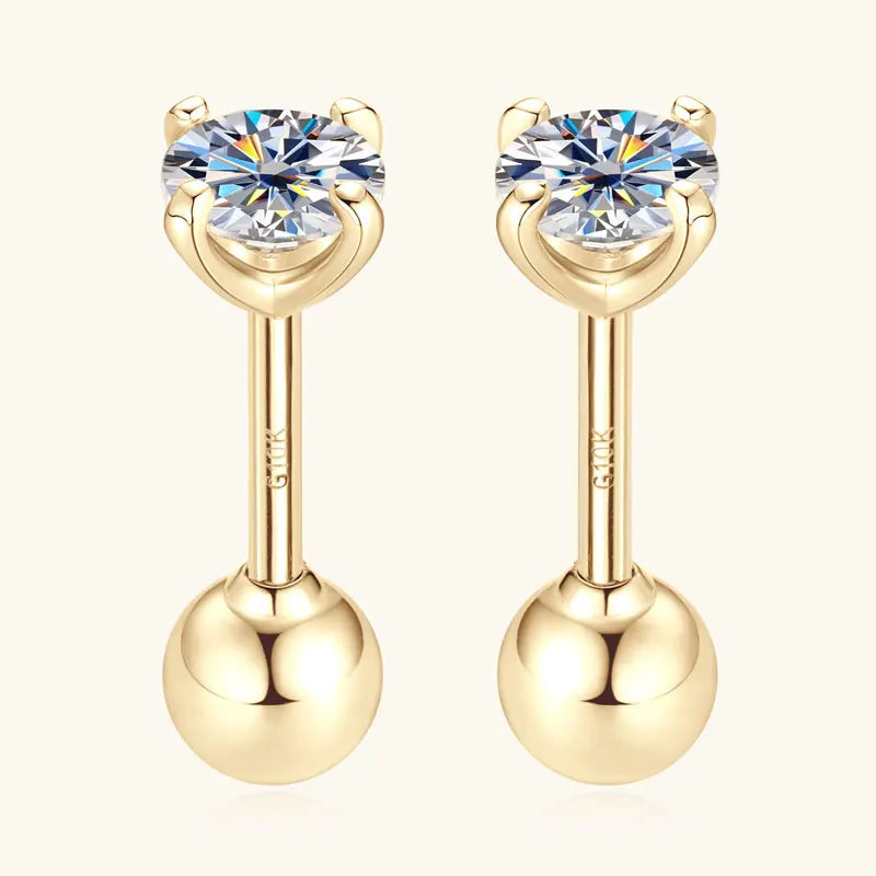 Anziw 10K Yellow Gold Moissanite Sparking Stud Earrings for Couple Men Women Real Gold Wedding Jewelry D Color VVS1 Lab Diamond