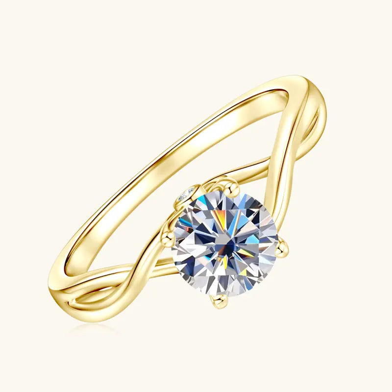 Anziw Vintage 1.0CT 6.5mm Moissanite Ring for Women Real 925 Silver 18k Gold Plated Twist Shank Finger Rings Wedding Engagement