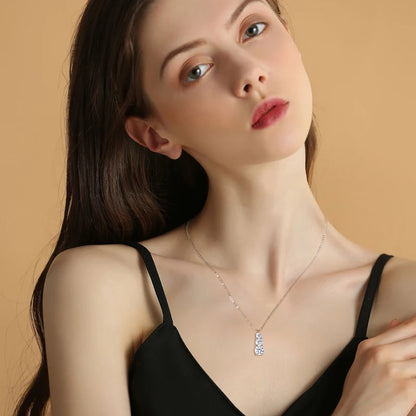 Anziw 925 Silver Necklace 1.80CTW.3 Stones D Color Round Moissanite Pendant Necklace for Women Certified Jewelry 18K Gold Plated