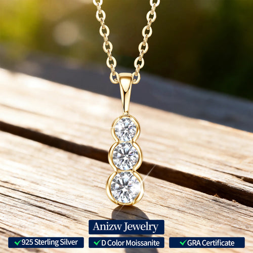 4mm&3.5mm&3mm 0.60cttw. 3 Stones D Color Moissanite Pendant Necklaces 925 Silver for Women 18K Gold Plated 2025 Trendy Jewelry
