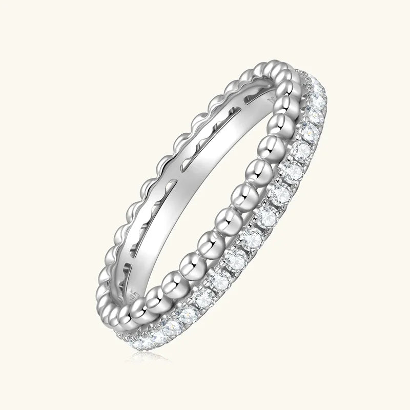 Anziw 1.5mm D Moissanite Half Eternity Ring 925 Sliver Double Hoops Rings Finger Bands for Women Trendy Jewelry Valentine's Gift