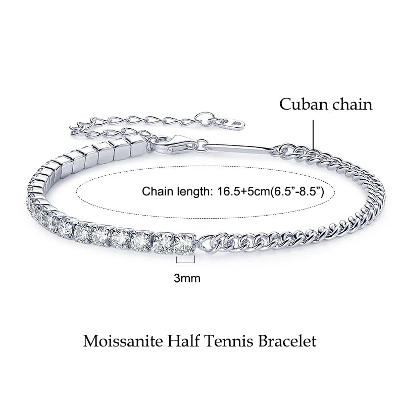 Anziw 925 Sterling Silver Plated 14K Gold Tennis Bracelet 3mm 5mm D VVS1 Round Moissanite Bracelets for Women Men Couples Gifts