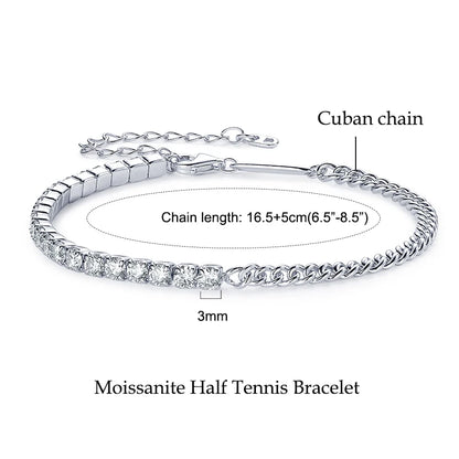 Anziw 925 Sterling Silver Plated 14K Gold Tennis Bracelet 3mm 5mm D VVS1 Round Moissanite Bracelets for Women Men Couples Gifts