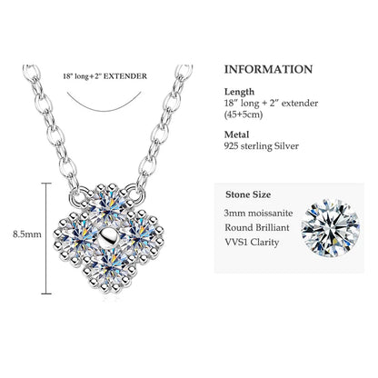 Lucky 3mm 0.1ct Moissanite Clover Flower Pendant Necklace for Women 100% Silver S925 Adjustable Chain Cute Charm Jewelry Gifts