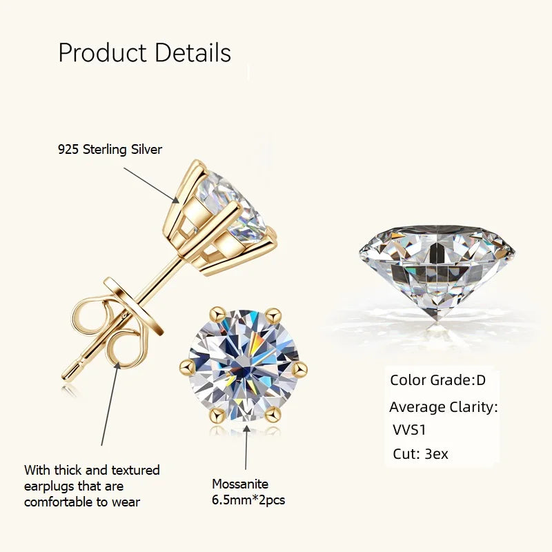 18K Gold Plated Jewelry Set 3.0ctw D Color Moissanite for Women Men Real 925 Silver Stud Earrings Pendant Necklace Free Shipping