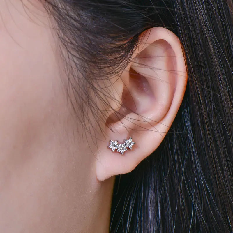 Anziw 2026 New D Color Moissanite Flower-Style Stud Earrings Lab Diamond Piercing Earrings For Women Valentine's Jewelry Gifts