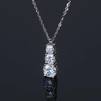 Anziw 925 Silver Necklace 1.80CTW.3 Stones D Color Round Moissanite Pendant Necklace for Women Certified Jewelry 18K Gold Plated