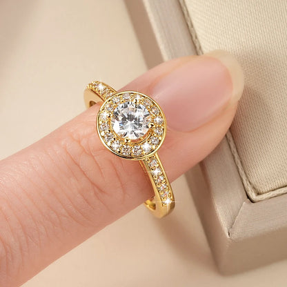 Anziw 0.5ct Classic AAAAA Cubic Zirconia 14k Gold Plated Finger Rings For Women Promise Wedding Ring Fine Jewelry Valentine Gift