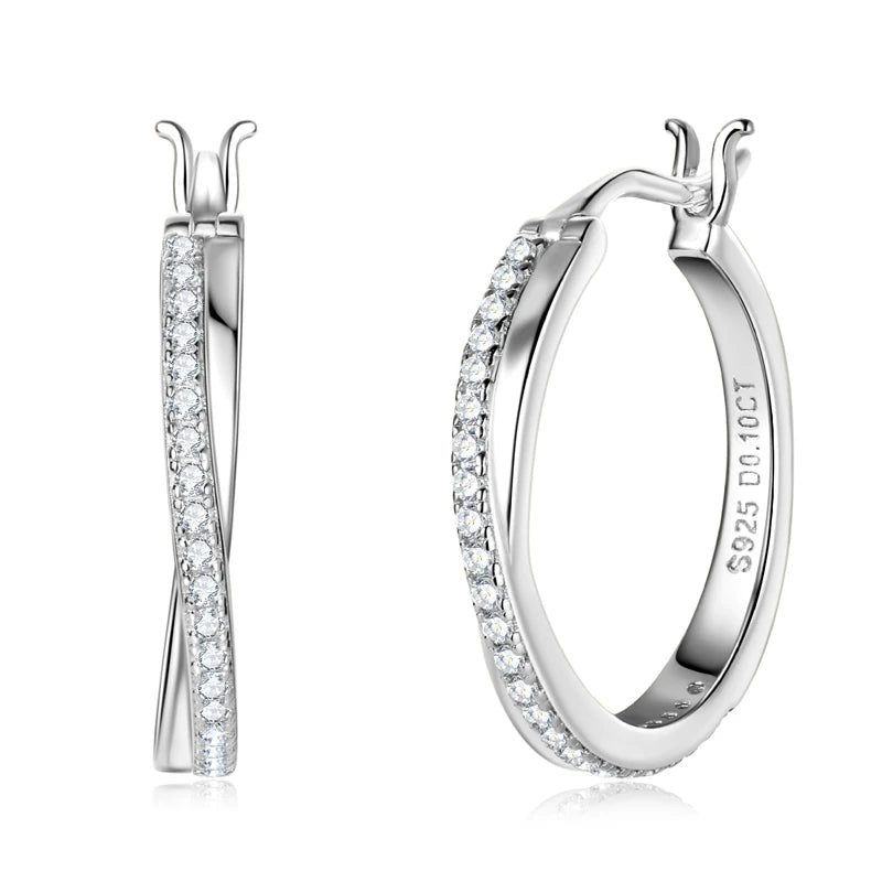 Anziw Classic Real Moissanite Hoop Earrings for Women 925 Silver 18K Gold Plated Clip Earrings Wedding Jewelry Gift 2024 New